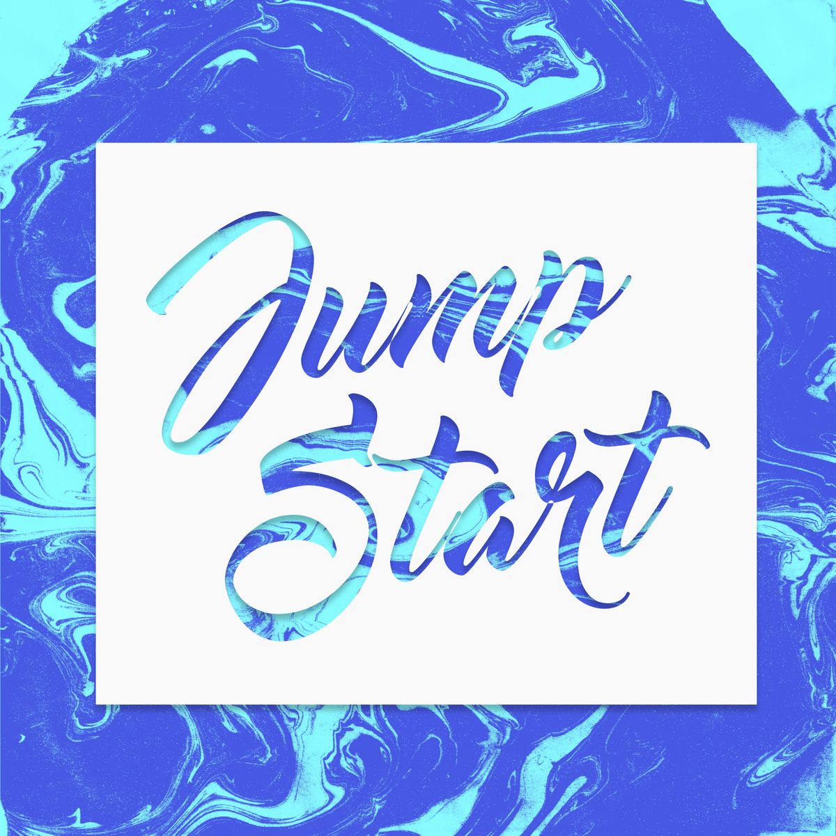 Jump Start logo on marbled blue artwork